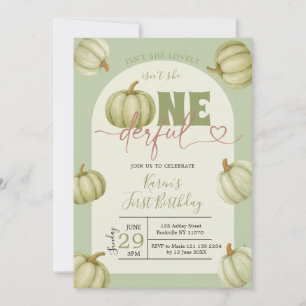 Sage Green Pumpkin Onederful 1st Birthday Invitation