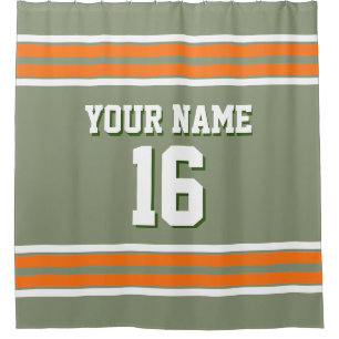 Sage Green Pumpkin Orange Stripes Sports Jersey Shower Curtain