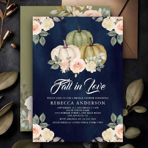Sage Green Pumpkin Peach Floral Navy Bridal Shower Invitation