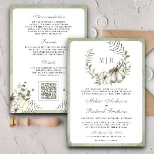 Sage Green Pumpkin Wreath QR Code Wedding Invitation