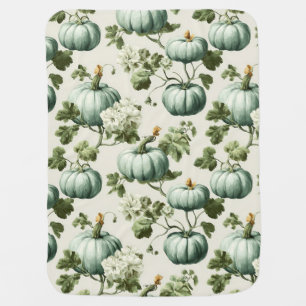 Sage Green Pumpkins & Autumn Florals Baby Blanket