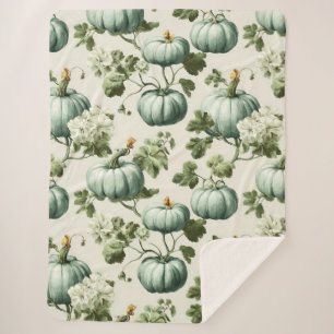 Sage Green Pumpkins & Autumn Florals Sherpa Blanket