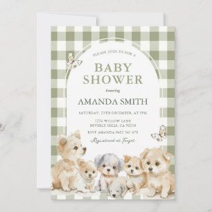 Sage Green Puppy Dog Boy Baby Shower Invitation
