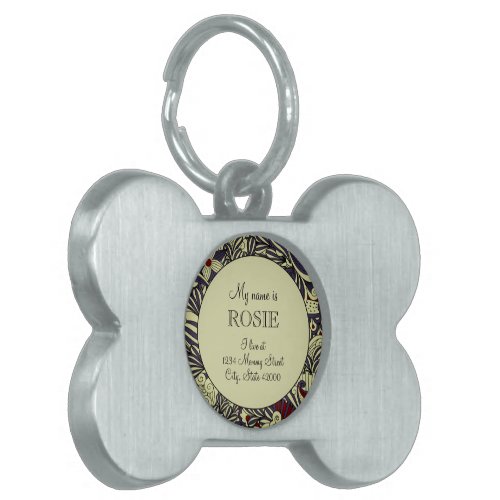 Sage Green  Purple Botanical Personalized Silver Pet ID Tag