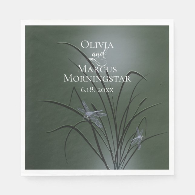 Sage Green Purple Dragonfly  Napkins (Front)