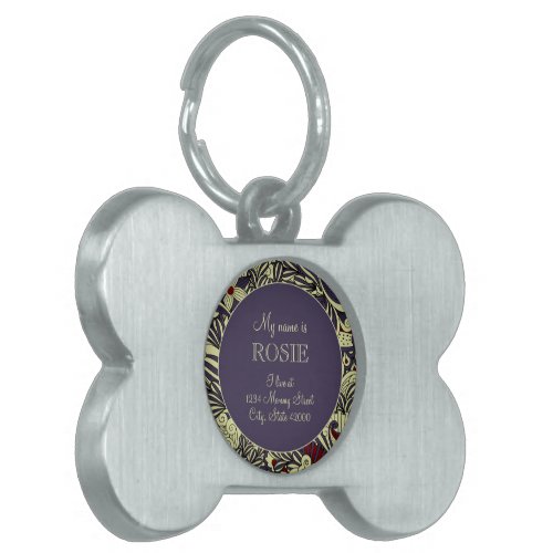 Sage Green  Purple Girly Floral Silver Pet ID Tag