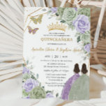 Sage Green Purple Lavender Floral Twin Quinceañera Invitation<br><div class="desc">This chic Quinceañera invitation for twins features a gold glitter geometric frame adorned by delicate watercolor sage green, lavender purple floral, soft sage greenery and two girls in a sage green dress and a purple dress. Personalize it with your details easily and quickly, simply press the customise it button to...</div>
