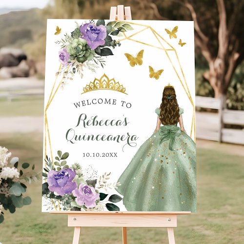 Sage Green Purple Princess Quinceaera Welcome Poster