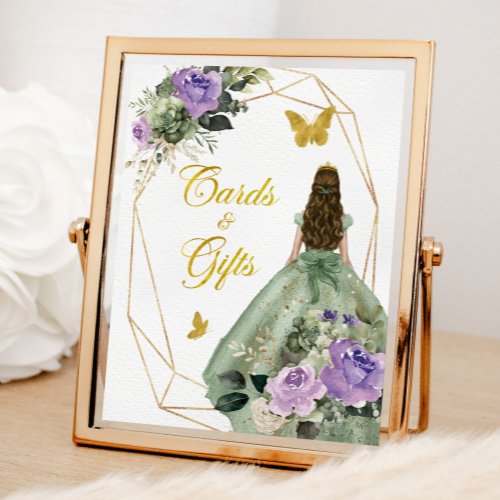 Sage Green Purple Quinceaera Cards and Gifts Poster