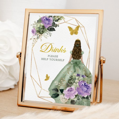 Sage Green Purple Quinceaera Drinks Sign