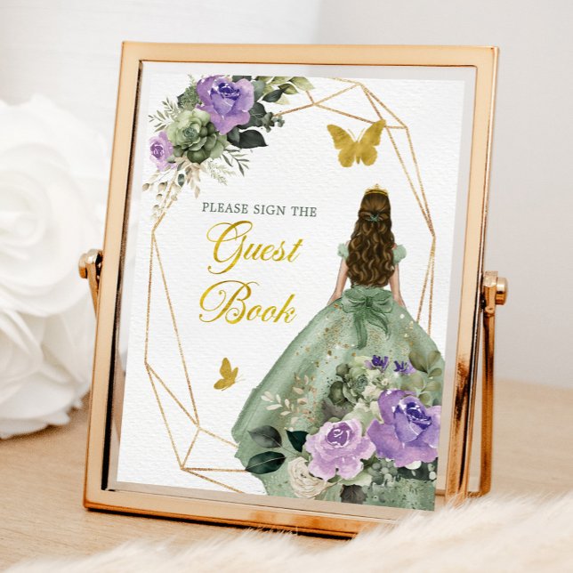 Sage Green Purple Quinceañera Guest Book (Creator Uploaded)
