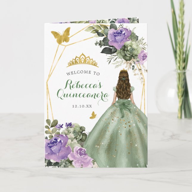 Sage Green Purple Quinceañera Program Template (Front)