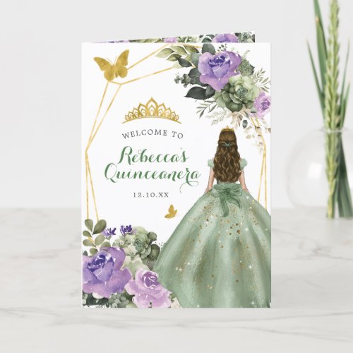 Sage Green Purple Quinceaera Program Template