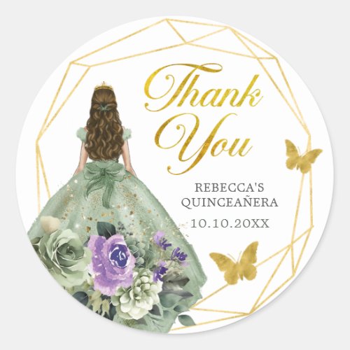 Sage Green Purple Quinceaera Thank You Classic Round Sticker