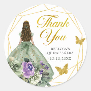 Sage Green Purple Quinceañera Thank You Classic Round Sticker