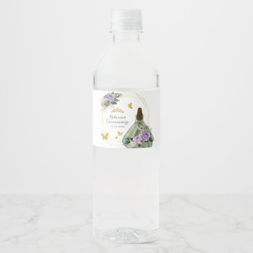 Sage Green Purple Quinceaera Water Bottle Label