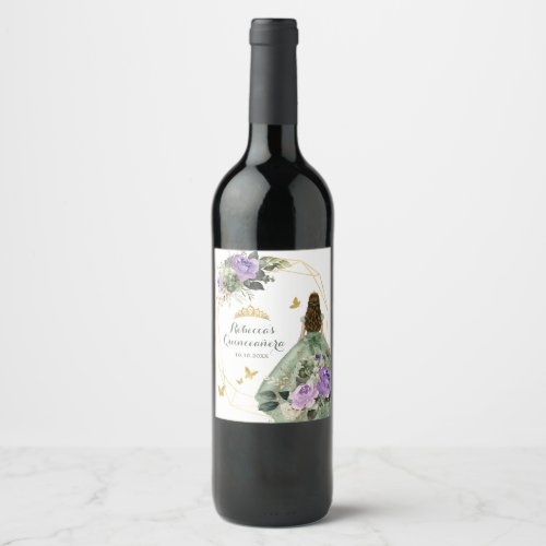 Sage Green Purple Quinceaera Wine Label
