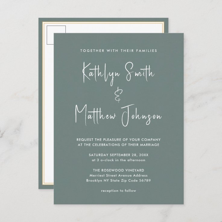 Sage Green QR Code All In One Modern Wedding Invitation Postcard | Zazzle