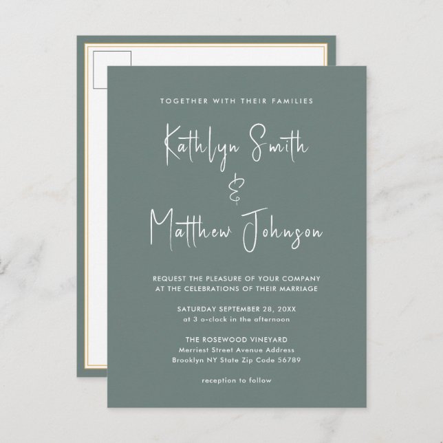 Sage Green QR Code All In One Modern Wedding Invitation Postcard (Front/Back)