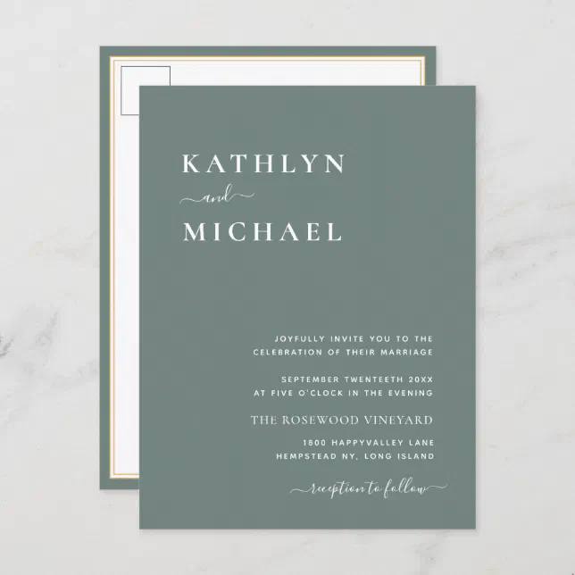 Sage Green QR Code All In One Modern Wedding Invitation Postcard | Zazzle