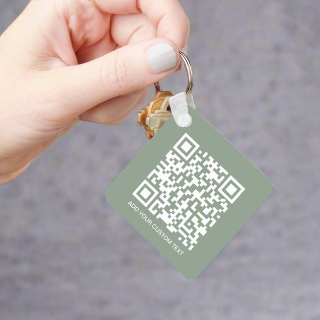 Sage Green QR Code & Business Logo Promotion  Keychain (Creator Uploaded)