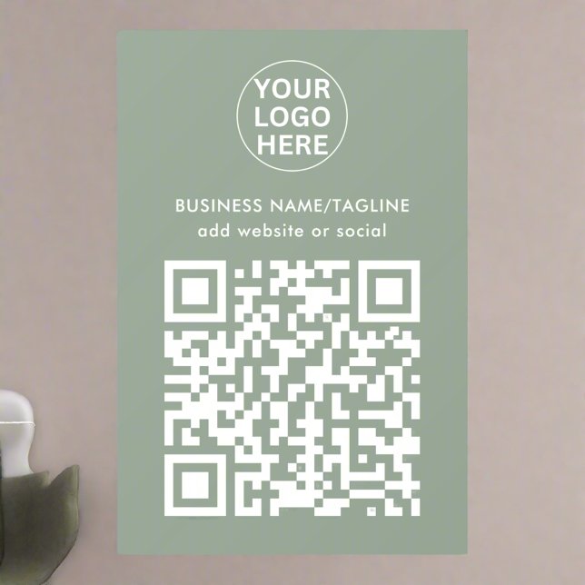 Sage Green QR Code & Business Logo Text Promo Wall Decal (Creator Uploaded)