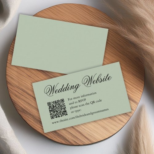 Sage Green QR Code Calligraphy Wedding Website Enclosure Card