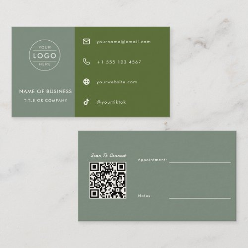 Sage Green QR Code Custom Appointment Esthetician Business Card
