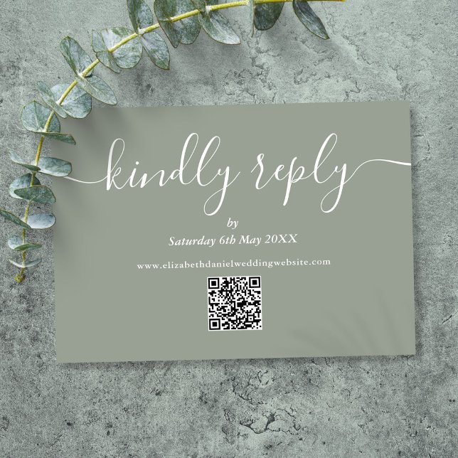 Sage Green QR Code Elegant Script Kindly Reply RSVP Card (Sage Green QR Code Elegant Script Kindly Reply RSVP Card)