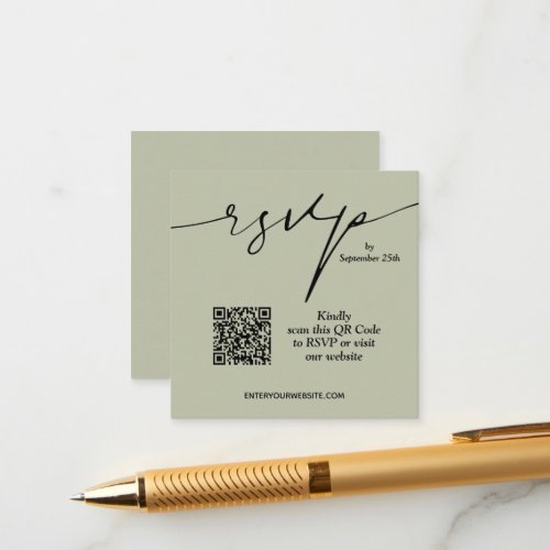 Sage Green QR Code Minimalist RSVP Wedding Website Enclosure Card