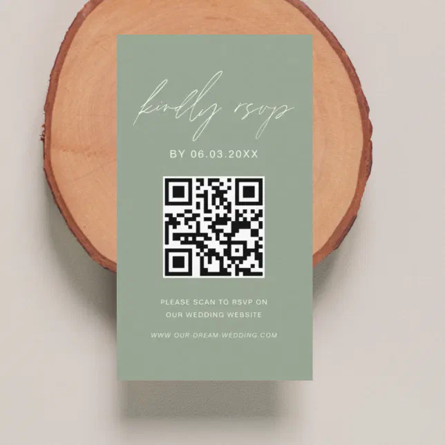 Sage Green Qr Code Minimalist Rsvp Wedding Website Enclosure Card Zazzle