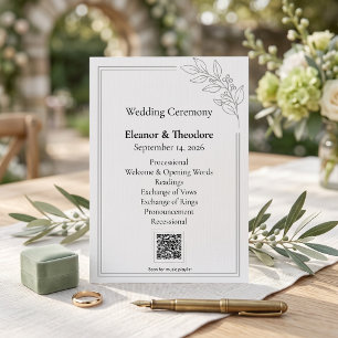 Sage Green QR Code Minimalist Wedding Program