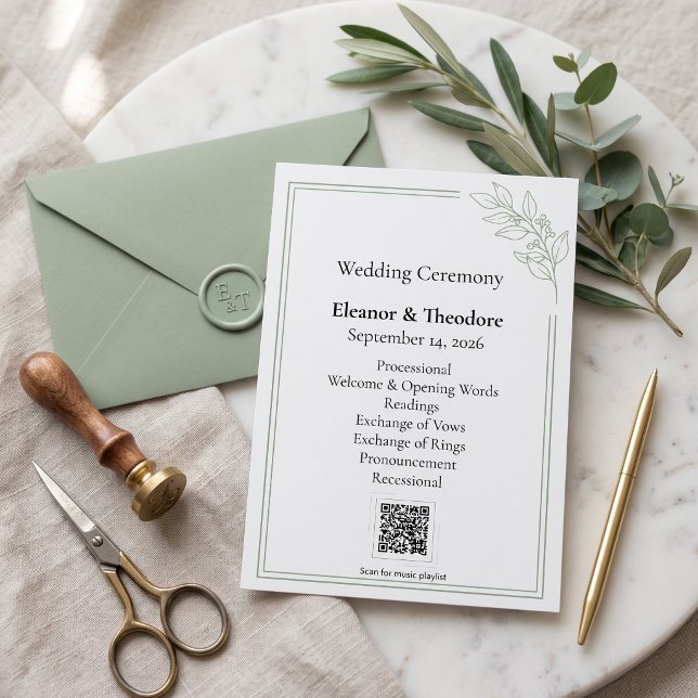 Sage Green QR Code Minimalist Wedding Program (Sage Green QR Code Minimalist Wedding Program)
