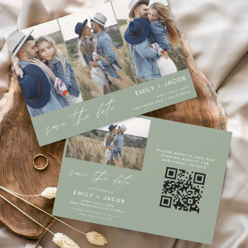 Sage Green Qr Code Modern Save The Date 4 Photo by Hot_Foil_Creations at Zazzle