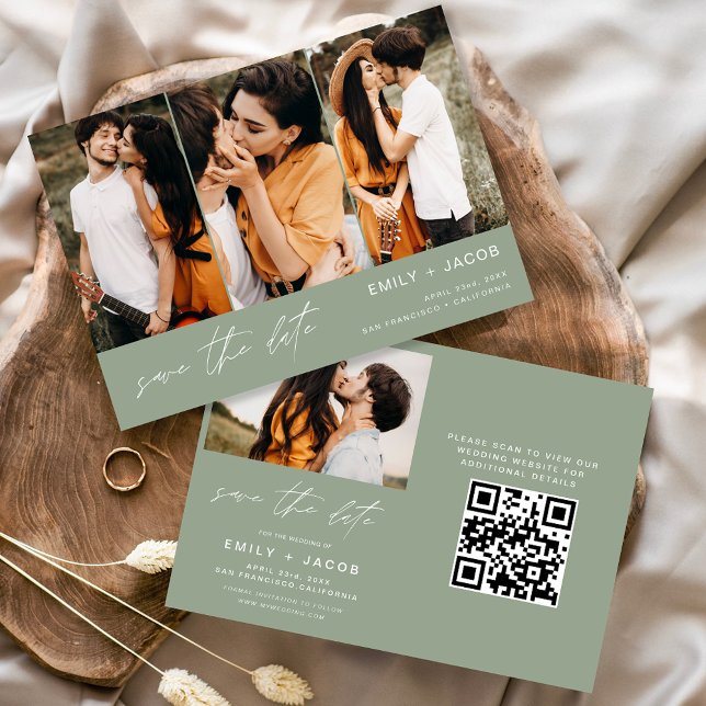 Sage Green QR Code Modern Save the Date Elegant  (Creator Uploaded)