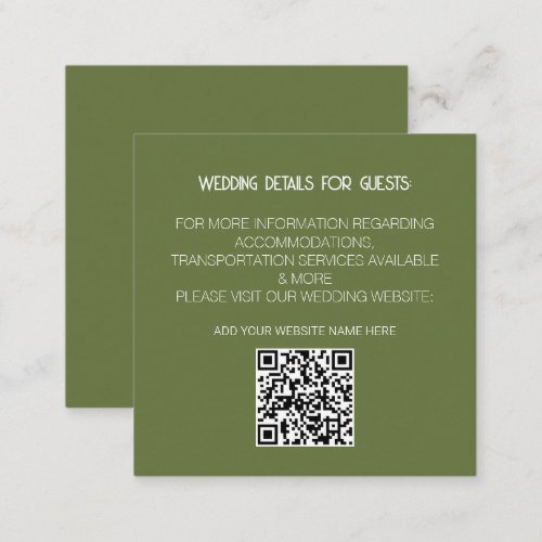 Sage Green QR Code Modern Wedding Details Minimal Enclosure Card