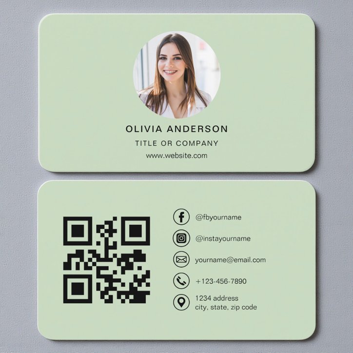 Sage Green QR Code Photo Business Card