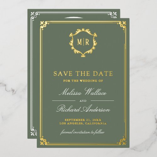 Sage Green QR Code Photo Wedding Save the Date Foil Invitation