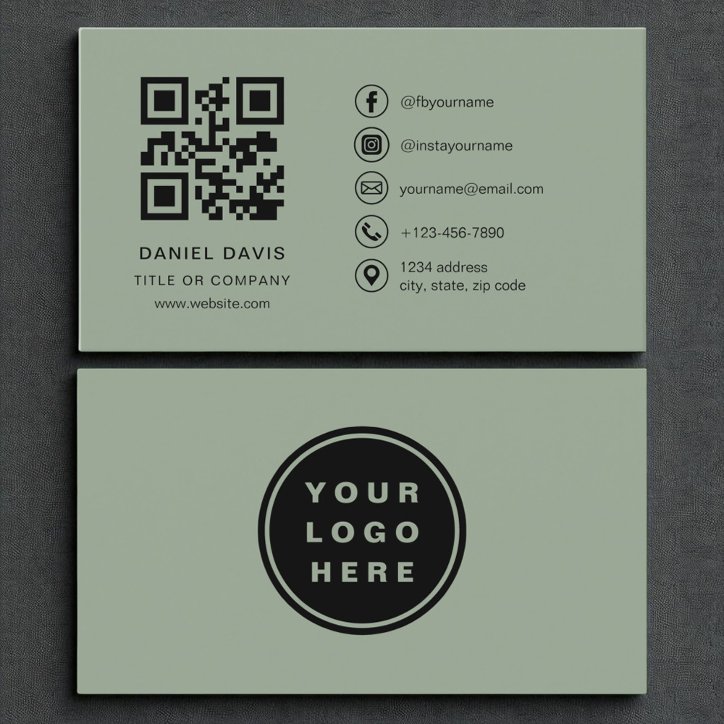 Sage Green QR Code Professional Company Logo Business Card