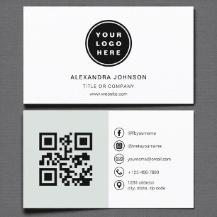 Sage Green QR Code Social Media Business Card