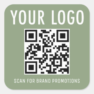 Sage Green QR Code Stickers Business Logo Square