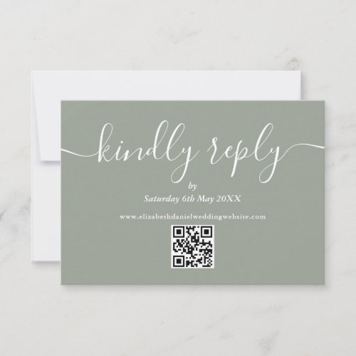 Sage Green QR Code Wedding Script Kindly Reply RSVP Card