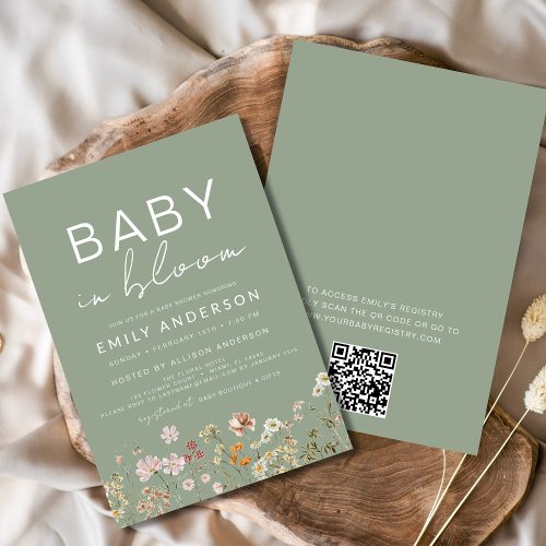 Wildflower Sage green Floral or wildflower baby shower invitation