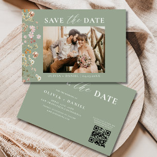 Sage Green QR Code Wildflower Wedding Save The Date
