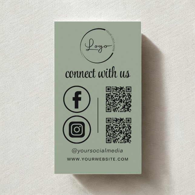 Sage Green QR Connect With Us Business Logo Card (Creator Uploaded)