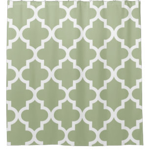 Sage Green Quatrefoil Pattern Shower Curtain
