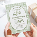 Sage Green Quirky Gingham Golf First Birthday  Invitation<br><div class="desc">Sage Green Quirky Gingham Golf First Birthday Invitation,  Let's Par-tee First Birthday Invite,  Editable Sporty First Birthday</div>
