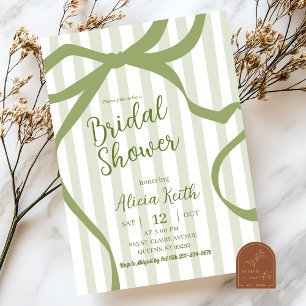Sage Green Quirky Stripes Bridal Shower Invitation