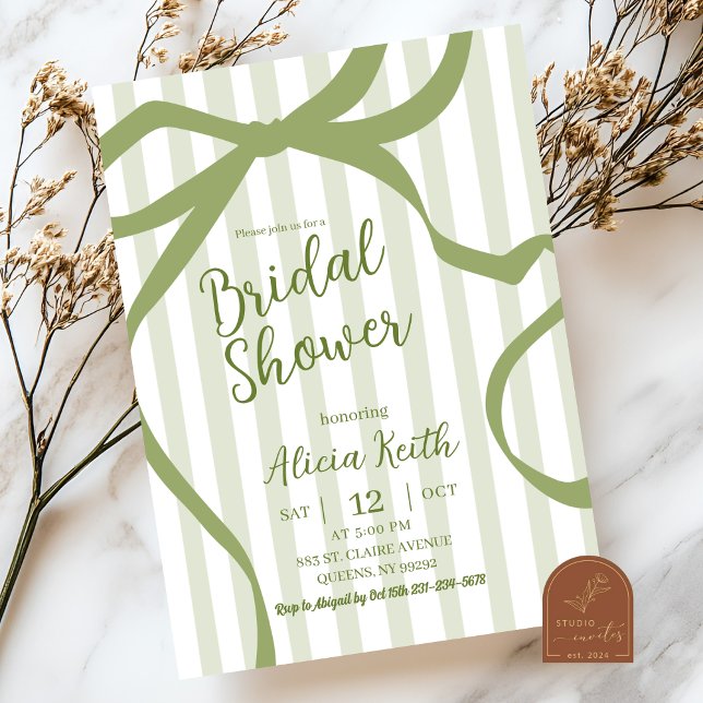 Sage Green Quirky Stripes Bridal Shower Invitation (Creator Uploaded)