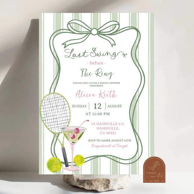 Sage Green Quirky Tennis Bridal Shower Invitation (Creator Uploaded)